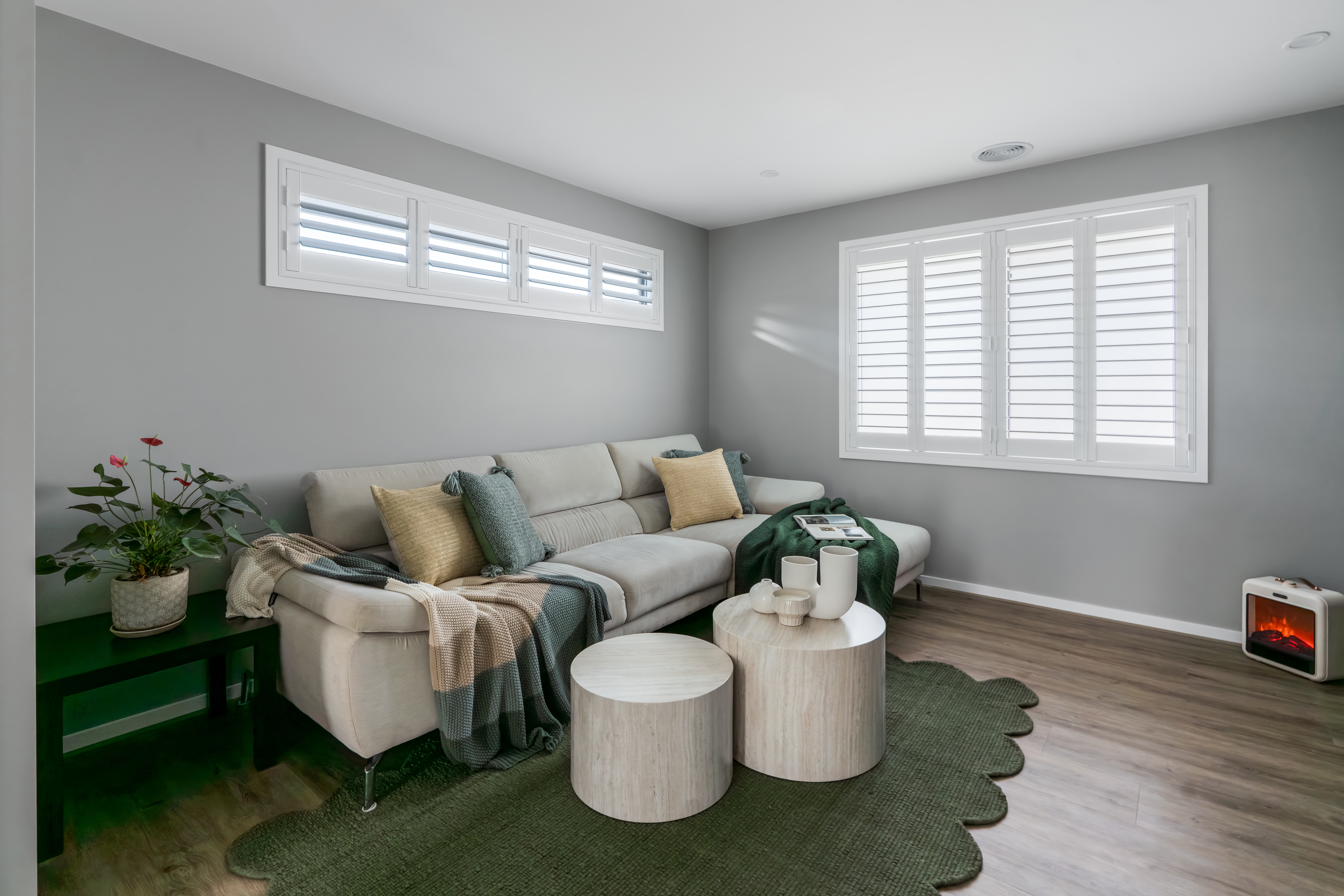 Contemporary styled living space with clean lines and neutral palette